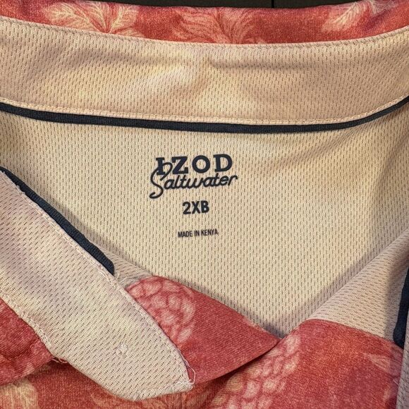 IZOD Saltwater Men's 2XB Palm Tree Pineapple Sun Shield Polo UPF Shirt Rose Pink - Picture 3 of 3